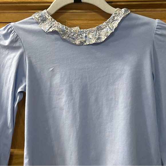Stitchy Fish Girl’s Cotton Blend Light Blue Shirt w/Floral Ruffle Collar Size 7 - Picture 2 of 10